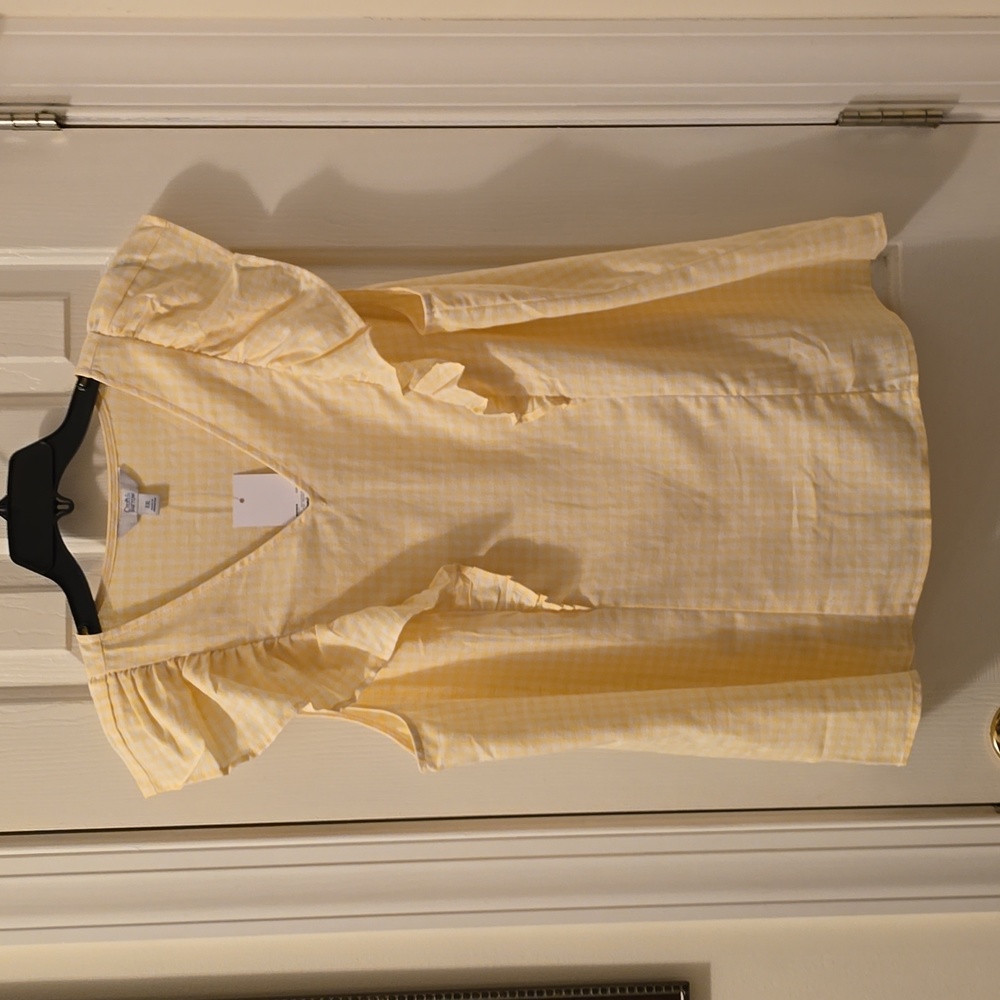 CROFT & BARROW WOMENS PLUS YELOW & WHITE GINGHAM TOP RUFFLED SLEEVES SIZE XXL